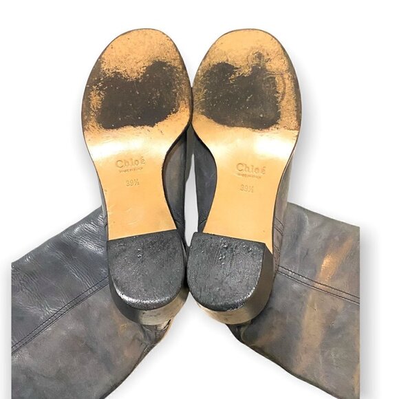 Chloe boots Grey Leather Knee High Mid heel boot, Size 39.5 EU - Picture 8 of 14